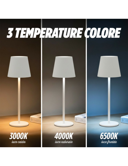 Lampada LED Tavolo 36Hcm Ricaricabile Touch 2W Luce Regolabile 3000K-6000K USB