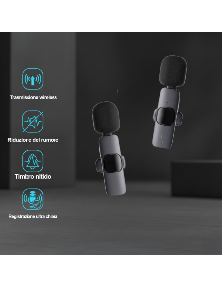 Set Doppio Microfono Lavalier Wireless USB-C Plug e Play per Interviste e Vlog