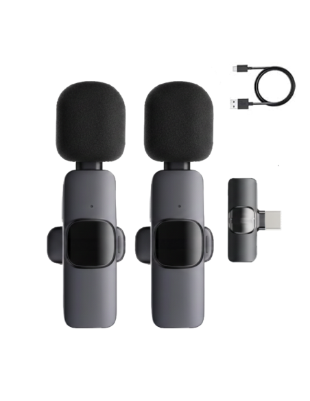 Set Doppio Microfono Lavalier Wireless USB-C Plug e Play per Interviste e Vlog