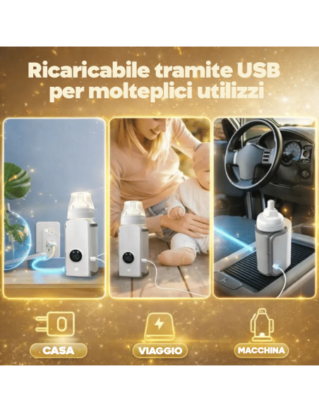 Riscalda Biberon Ricaricabile Portatile USB con Batteria 2000mAh e Schermo LED