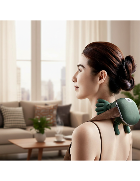 Massaggiatore Cervicale 6D Senza Fili con Calore e Cinturini in Pelle Ergonomico