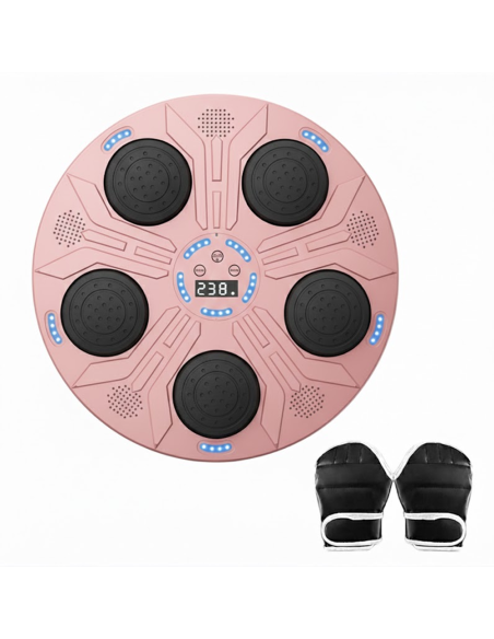 Macchina da Boxe Musicale da Parete Regolabile con Luci RGB Suoni con Guantoni