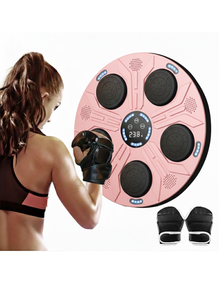 Macchina da Boxe Musicale da Parete Regolabile con Luci RGB Suoni con Guantoni