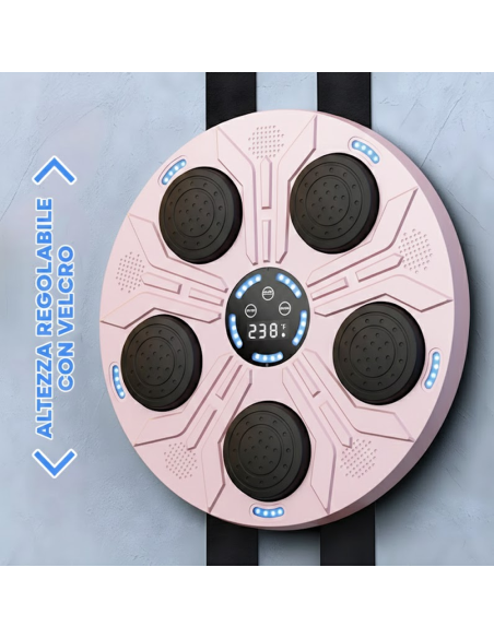 Macchina da Boxe Musicale da Parete Regolabile con Luci RGB Suoni con Guantoni