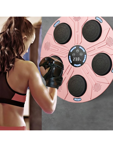Macchina da Boxe Musicale da Parete Regolabile con Luci RGB Suoni con Guantoni