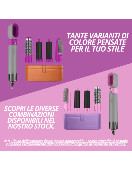 Asciugacapelli 5 in 1 con Cofanetto 1000W 5 Accessori Spazzola e Arricciacapelli