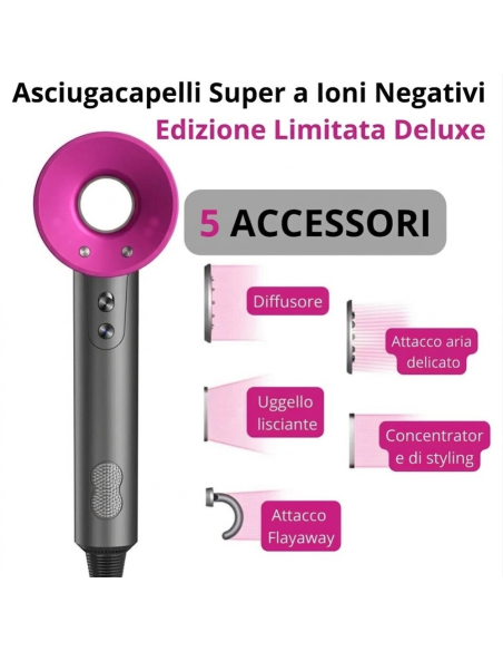 Asciugacapelli Ultima Generazione PRO X con Phono con 5 Accessori 4 Velocità