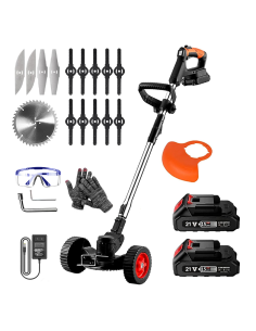 Decespugliatore Cordless 2 Batterie 21V con Ruote e Asta...