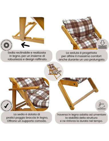 Poltrona Legno Relax Rondò MASLEGNO 3 Posizioni...