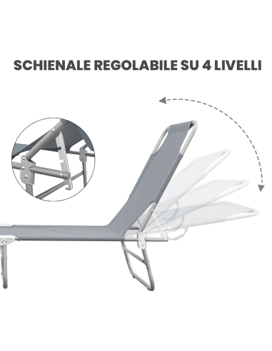 2pz Lettini Prendisole Pieghevole 2309 Acciaio...