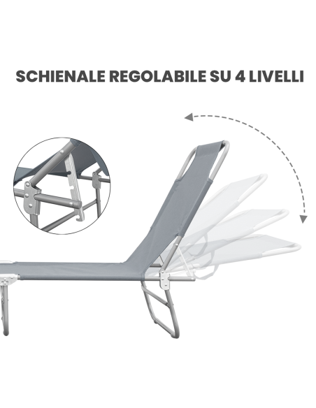 2pz Lettini Prendisole Pieghevole 2309 Acciaio Schienale Reclinabile 4 Posizioni