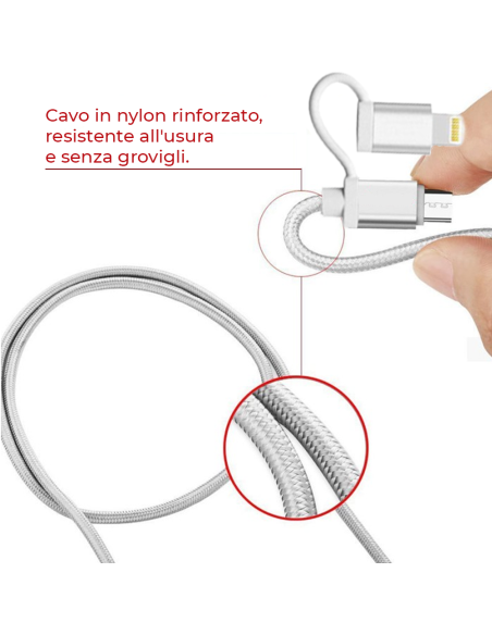 893267 Cavo 2 in 1 micro USB e adattatore Lightning ricarica e dati 39 cm