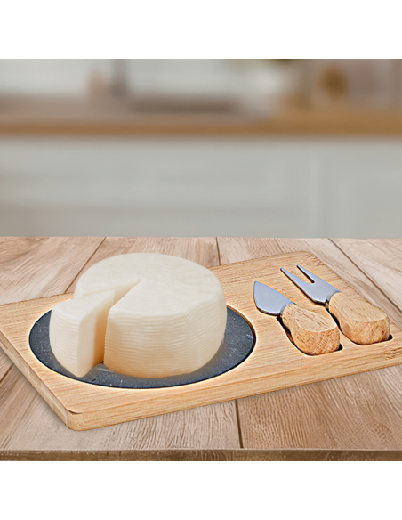ALPINIA Tagliere per formaggio in bamboo 109961 con piastra in ardesia accessori