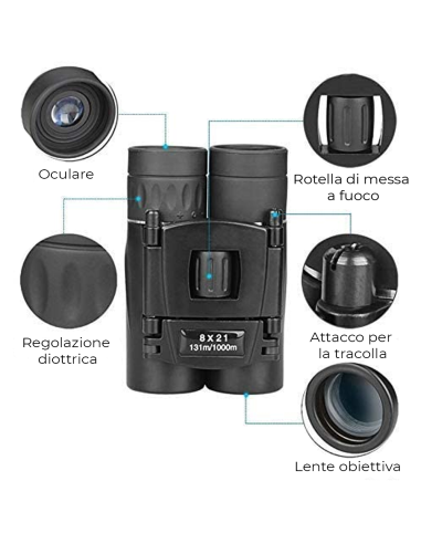 Binocolo 8x21 bullet compatto 174370 tascabile...