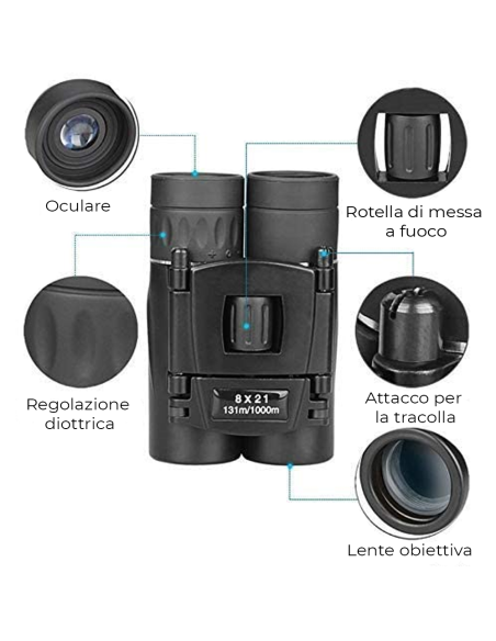 Binocolo 8x21 bullet compatto 174370 tascabile birdwatching 126 a 1000m