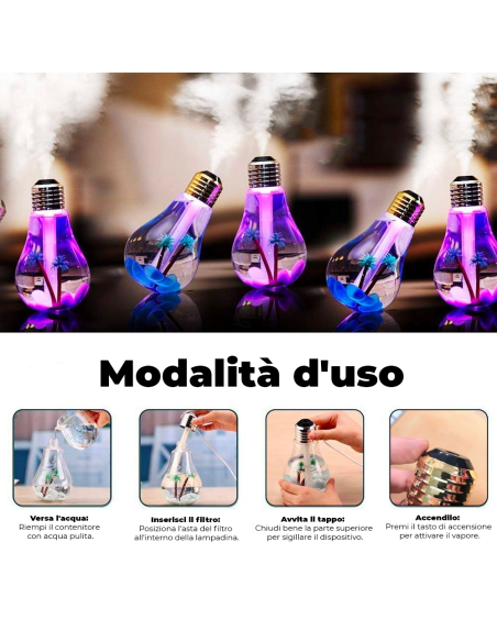 BULB 771726 diffusore di aromi cromoterapia a forma di lampadina USB 2W 400ml