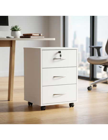 Cassettiera per Ufficio con Ruote QUICK 40X45X46cm 3 Cassetti con Serratura