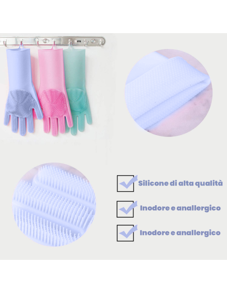 Coppia di Guanti in silicone 2 in 1 con spugna 183693 GLOVE BETTER multifunzione