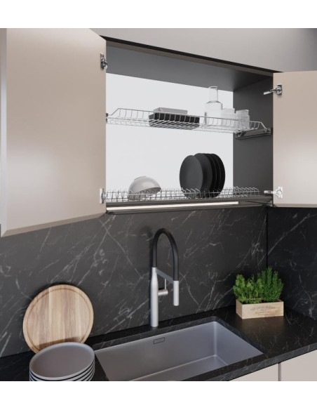 Coppia di Pensili da Incasso 86cm Scolapiatti Cromato con Vaschetta in Plastica