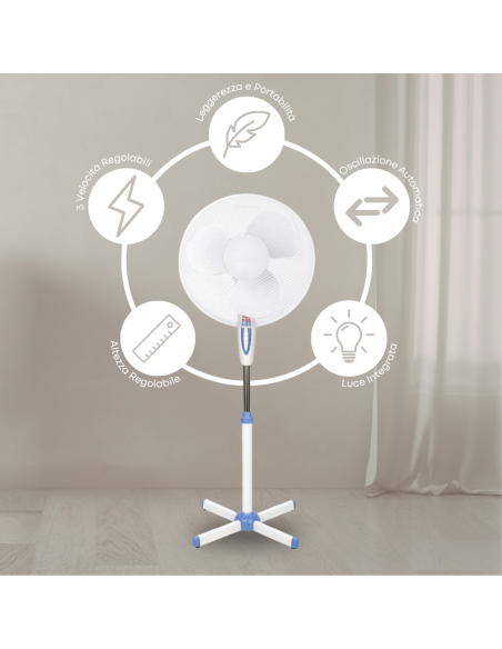 DGSUMMER Ventilatore piantana pala 40cm 3 velocità potenza 45W 130h cm con luce
