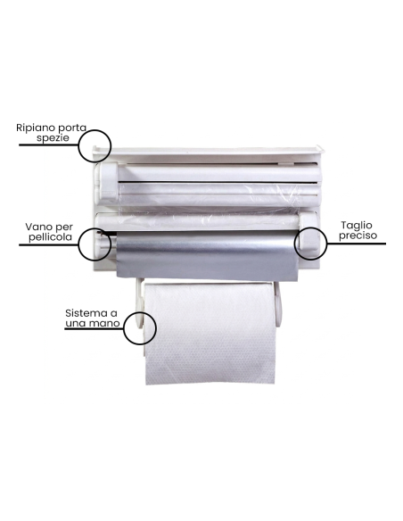 Dispenser TRIPLE 870592 da parete alluminio pellicola carta e spezie BIANCO