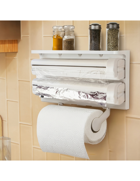 Dispenser TRIPLE 870592 da parete alluminio pellicola carta e spezie BIANCO