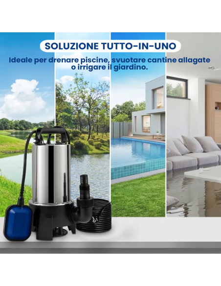Elettropompa pompa professionale 7 metri cromata sommersa 550 Watt 10500 l/h