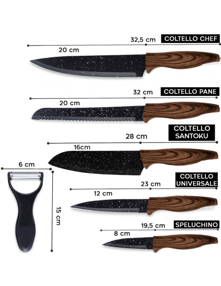 Set 5 Coltelli e Pelapatate da Cucina Professionali in Ceramica Lame in Granito