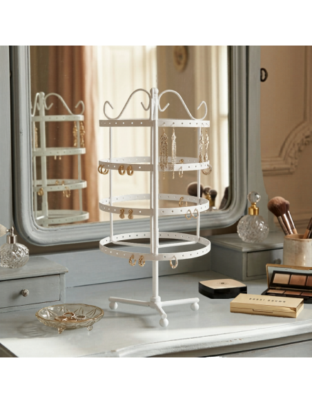 Espositore Portagioie a 4 Piani Struttura Girevole Bianco Ideale per Orecchini