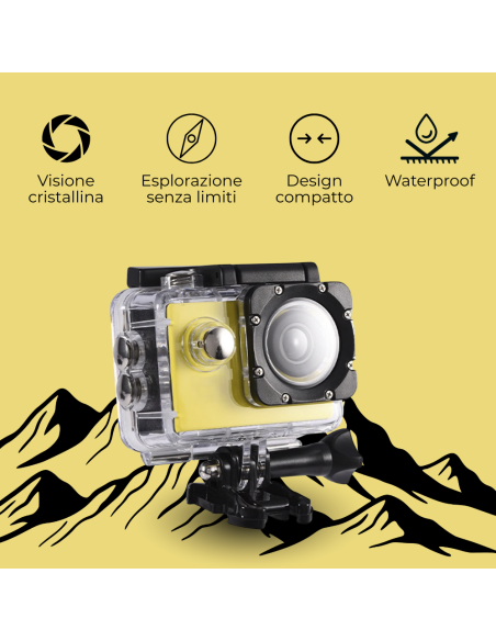 Fotocamera Videocamera Action Cam Full HD 1080P Sportiva Subacquea 30mt con Kit