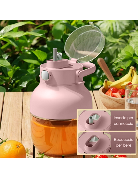 Frullatore Mixer Elettrico Ricaricabile Portatile 500ml Senza Fili con Cannuccia