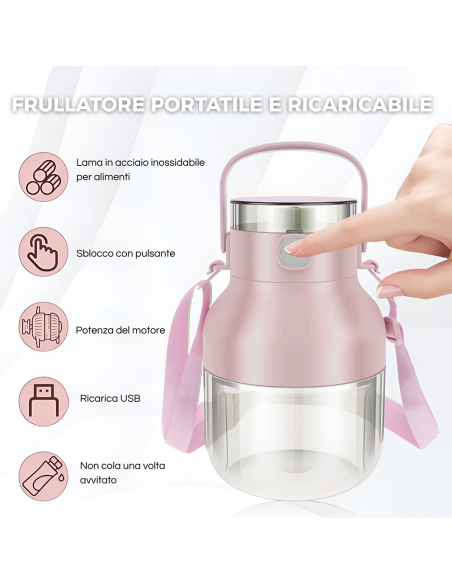 Frullatore Mixer Elettrico Ricaricabile Portatile 500ml Senza Fili con Cannuccia