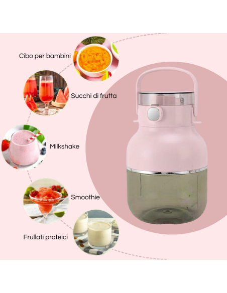 Frullatore Mixer Elettrico Ricaricabile Portatile 500ml Senza Fili con Cannuccia