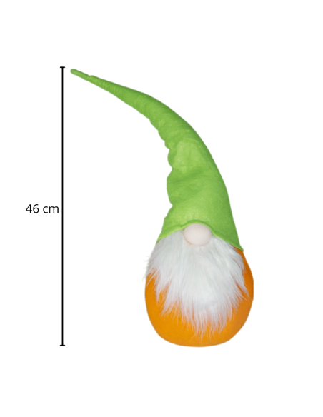 Gnomo Con Cappello 234044 verde e arancio Da 46 Cm in stoffa con barba pasqua
