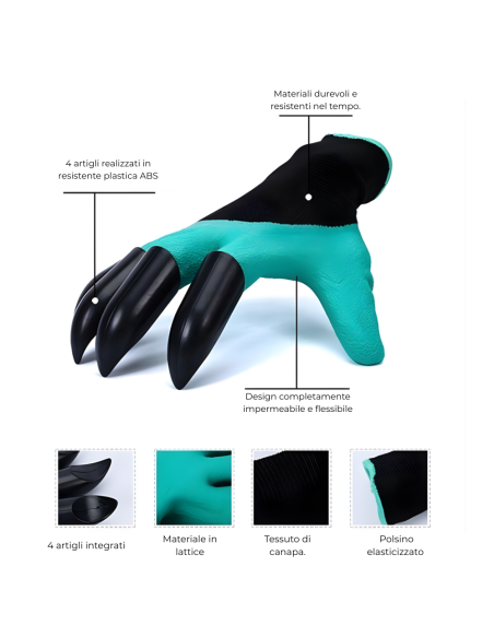 Guanti per giardinaggio con artigli in plastica ABS 708004 per scavare