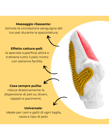 Guanto spazzola per la cura del pelo e la pulizia cane e gatto