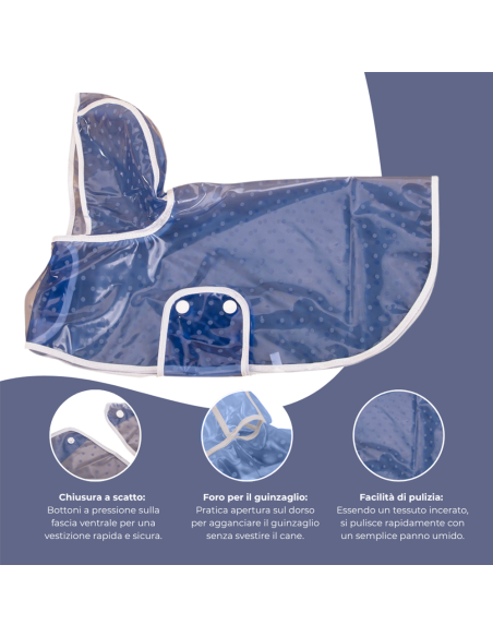 Impermeabile per cani e gatti taglia media 4494 con cappuccio antipioggia