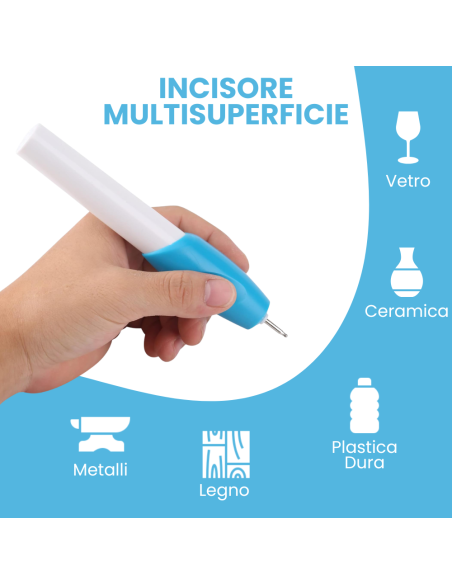Incisore elettrico a batterie incide su ferro legno vetro ceramica plastica