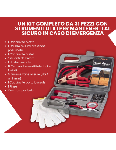 Kit emergenza auto in valigetta 30 pezzi
