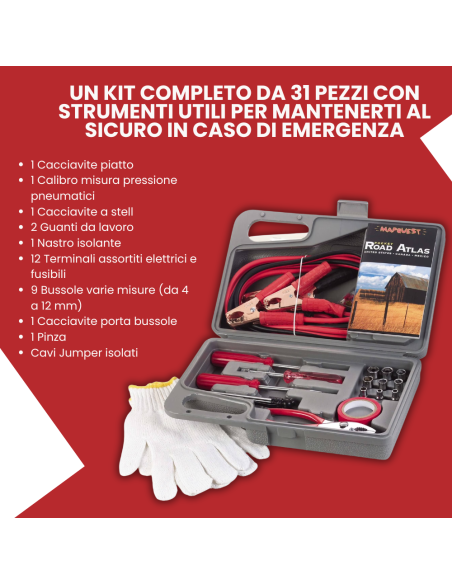 Kit emergenza auto in valigetta 30 pezzi