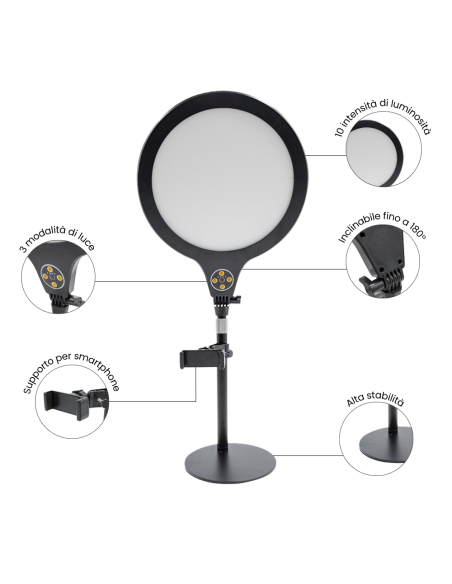 Lampada Led selfie da tavolo 26 cm con supporto 730485 timer e 3 modalità luce