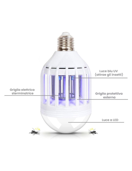 Lampadina anti insetti zanzare DHOMTECK 8W LED 2 in uno 449691 attacco E27
