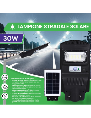 Lampione a ricarica solare 803000 con sensore...