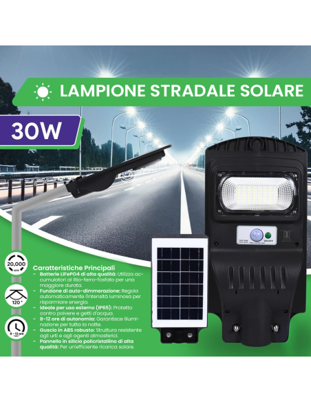 Lampione a ricarica solare 803000 con sensore di movimento 48 Led 30W