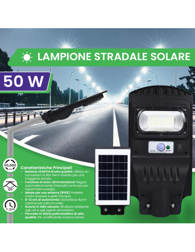 Lampione a ricarica solare 806001 telecomando e...