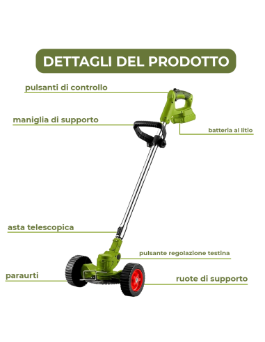 Decespugliatore Batteria V Ruote Rimovibili...