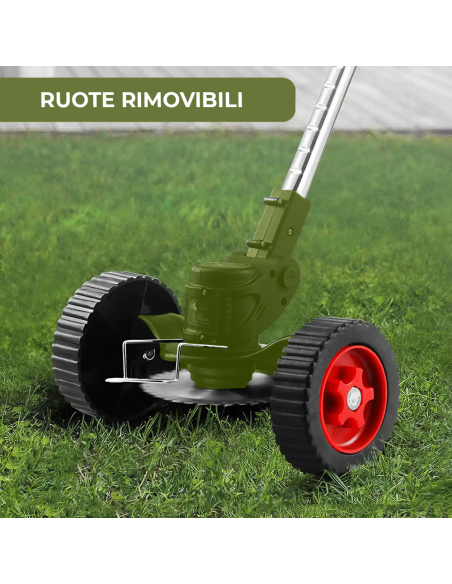 Decespugliatore Batteria V Ruote Rimovibili Tosaerba Telescopico 2 Batterie