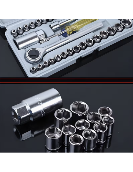Set chiavi a bussola con cricchetto 40 pezzi da 3/8 e 1/4  con valigetta