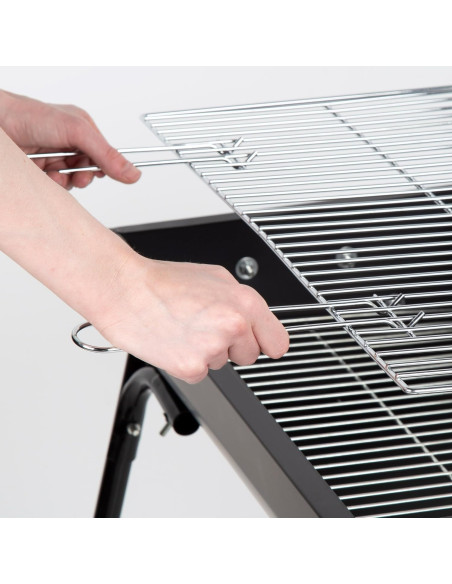 Barbecue a Carbonella Portatile da Esterno con Griglia Acciaio Cromato Nero