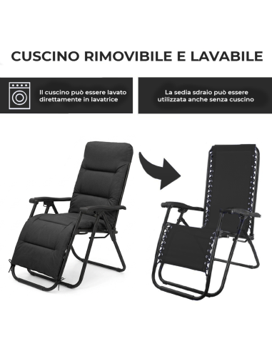 Sedia Sdraio Pieghevole con Cuscino Gravità...